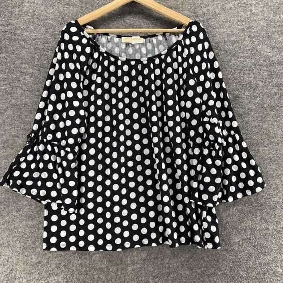 Michael Kors Blouse Women M Medium Black Polka Dot Long Sleeve Round Neck Casual - Picture 1 of 8